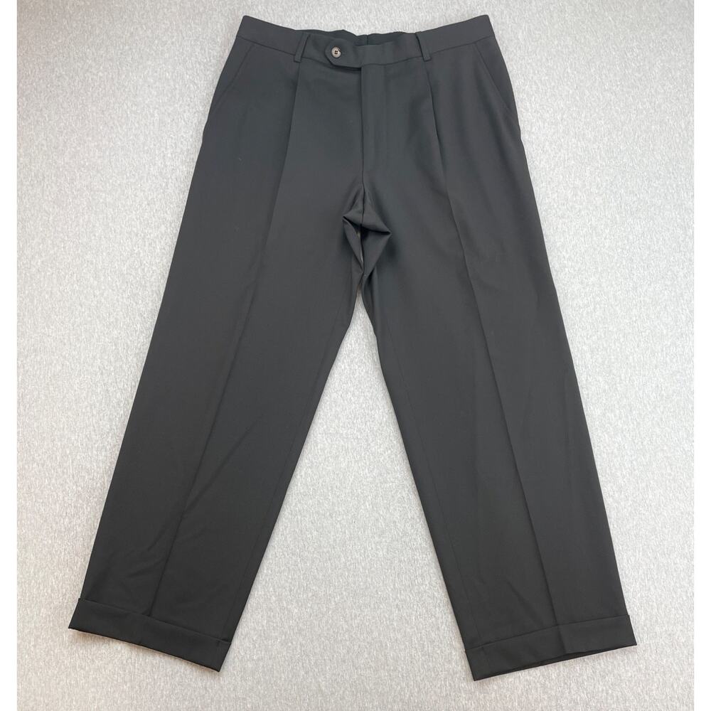 Hugo Boss Pants Mens 34R Black 100% Wool Pleated Front Cuffed Dress Made In USA